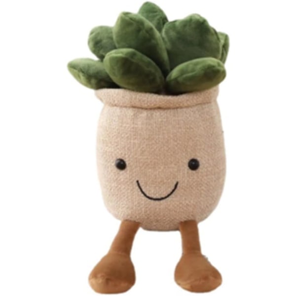HHL 9.8 inch Succulents Plush Toy, Flower Pot Stuffed Plushie Pillow Decoration, Cute Soft Plants Throw Pillow for Christmas Birthday Gifts (Khaki)