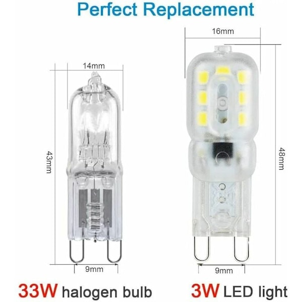 G9 pære koldt hvidt lys 6000K G9 LED 3W svarende til en 33W halogenpære AC 220V - 360° spredningsvinkel 6 stk