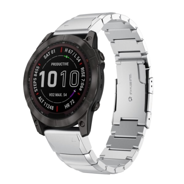 Til Garmin Fenix ​​7 Sapphire Solar 22mm Skildpaddeskal Rustfrit Stål Ur Sliver