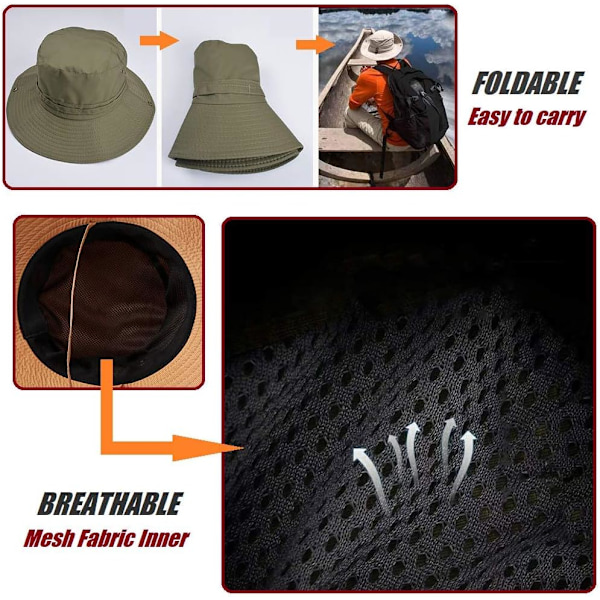 Super Brede Solhatter for Menn Utendørs Fiske Bucket Boonie Hat Vanntett Pustende Mesh Caps for Vandring Reise Camping Hagearbeid & Båtsport