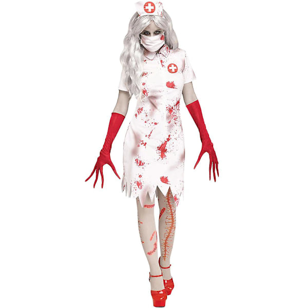 2023 Uusi Halloween-hame Aikuisten Vaatteet Verellä Zombie Verinen Lääkäri Hoitaja Vampyyri Cosplay-mekko H XL