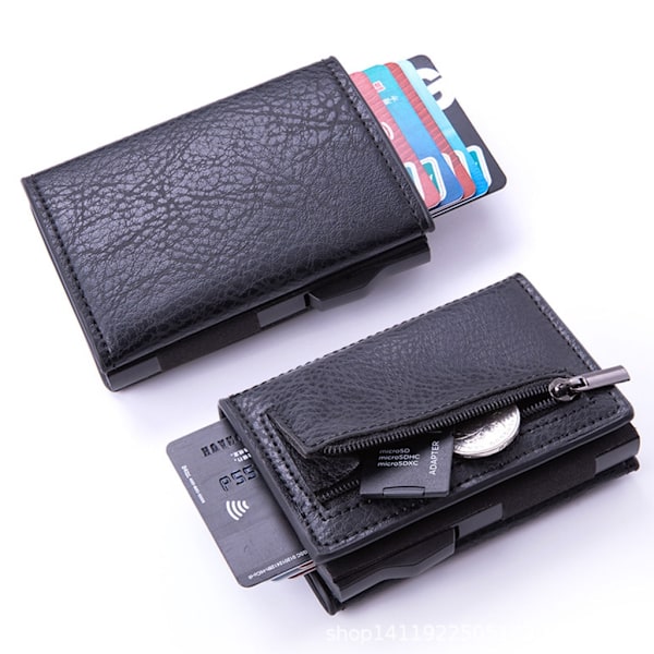 PU RFID-blokkerende lommebok med automatisk pop-up kredittkortholder for menn Carbon fiber black 0.12