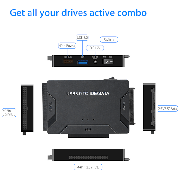 USB IDE-adapter USB 3.0 till SATA IDE Hårddisk Konverter Combo