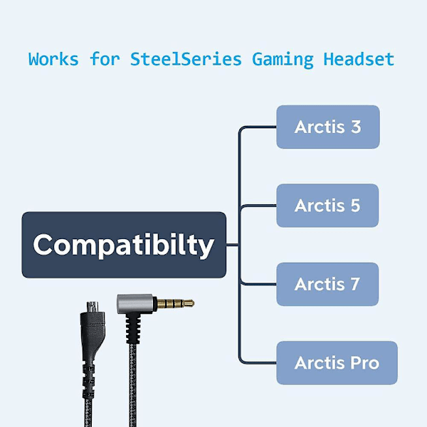 Flexibel Stereo Gaming Headset-kabel för Steelseries Arctis 3/5/7 Pro Gaming