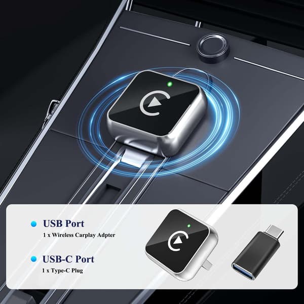 2026 Uppgraderad trådlös CarPlay-adapter för iPhone och Android, Mini trådbunden till trådlös adapter för CarPlay och Android Auto