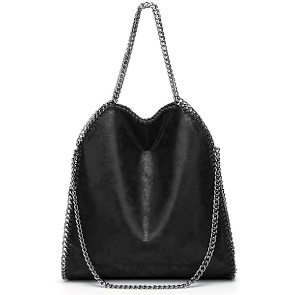 Sommermote dameveske, skulderveske med kjede, stor kapasitet mote lommebok, casual crossbody myk veske sammenleggbar dameveske black