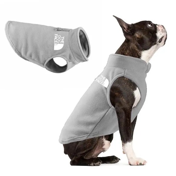 Vinter utomhus hundkläder Fleece hundväst Jacka för små och medelstora hundar Fransk Bulldog Valp Hund Kattkläder med dragring grå gray S