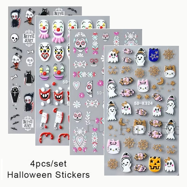 5D Halloween Blood Eye Bones Nail Art Horror Eyes Litter Relief Three-Dimensional Nail Stickers For Women&Girl Na Stickers