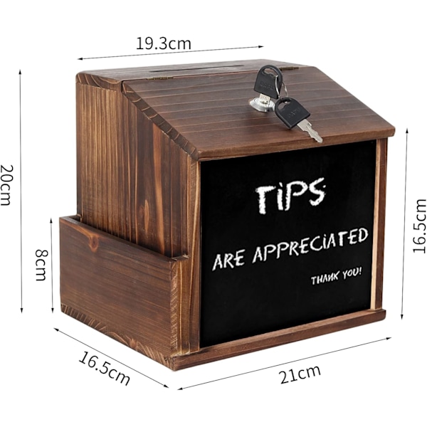Wisfor Træforslag Kasse, Aflåselig, Vægmonteret Valurna, med Lomme Drop Box Multifunktionel Donationskasse, med Tavle 21x16,5x20cm