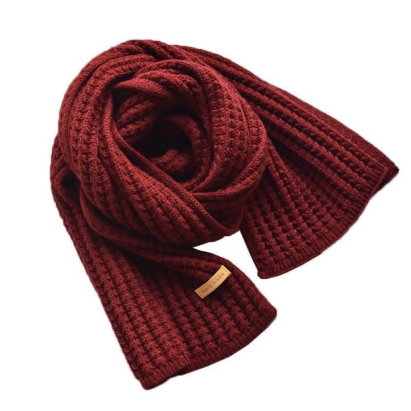 (Rouge) Écharpe chaude en laine tricotée de couleur unie 20x160cm