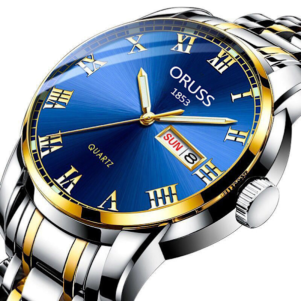 Automatisk Mekanisk Herreur Kalender Selvlysende Vandtæt Rundt Almindeligt Glas Spejl Armbåndsur {GKS} Roman men's gold strap gold face