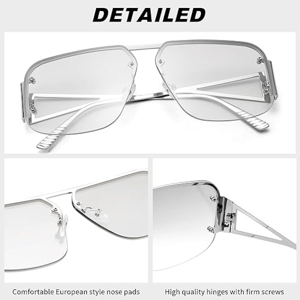 Pilot Solbriller Kvinner Menn Trendy Rammeløse Innfatning Retro Firkantede Shades Store Metall Solbriller