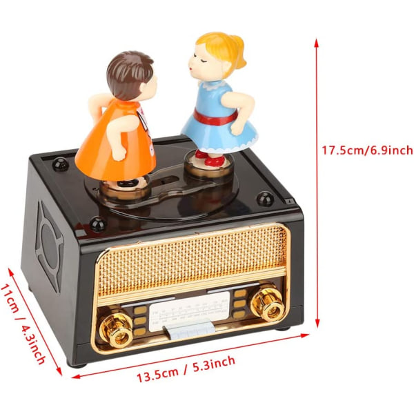 Musiikkilaatikko 17,5 × 13,5 × 11 cm Retro-radiomuotoilu, jossa on kaunis säilytysnukke Musiikkilaatikko Häät Ystävänpäivälahja Rakkaussuudelmanukke Ra'S Musiikkilaatikko