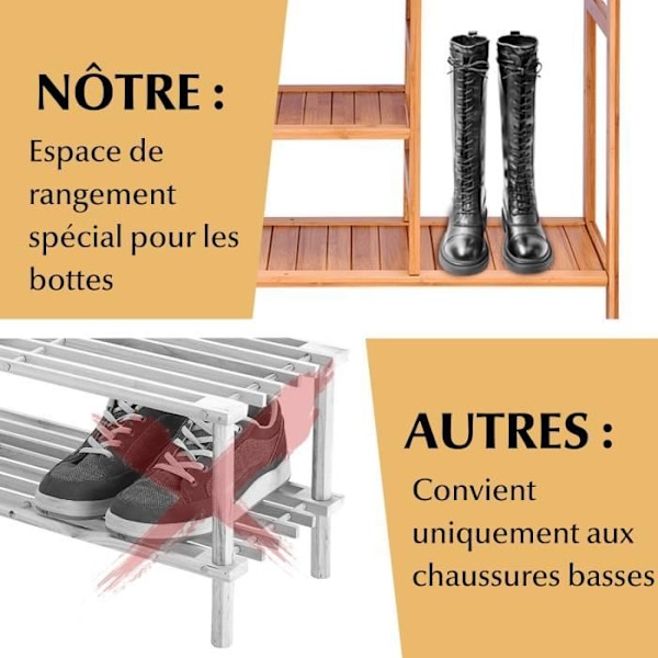 COSTWAY Skoskap i bambus, skostativ med ribbehyller, oppbevaringshylle for bad, inngang
