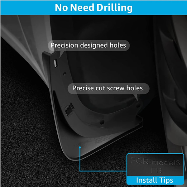 4 stänkskydd för Tesla Model 3 Fram Bak Stänkskärm Fender Kit Matte black Model 3