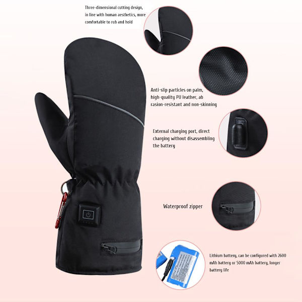Opvarmede Vanter til Kvinder Genopladelige Opvarmede Handsker Touch Screen Anti-Slip Fleeceforet Vanter Vintervarme Vanter til Cykling Ski C