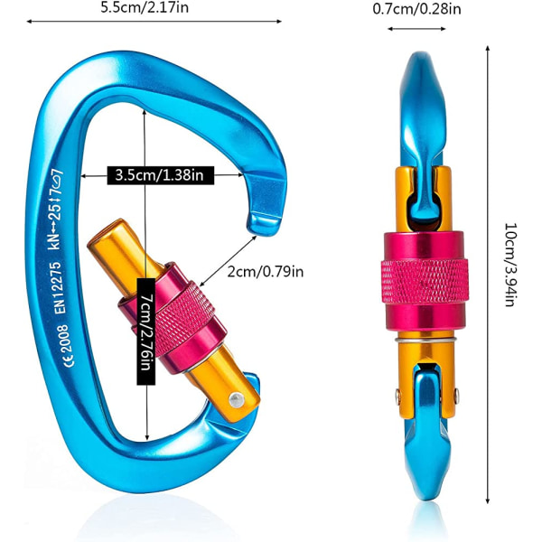 Twist Lock Karabiner, 2 st självlåsande aluminiumkarbiner, D-formade klätterkarbiner för bergsklättring, hängmattor, vandring, camping och fiske 1