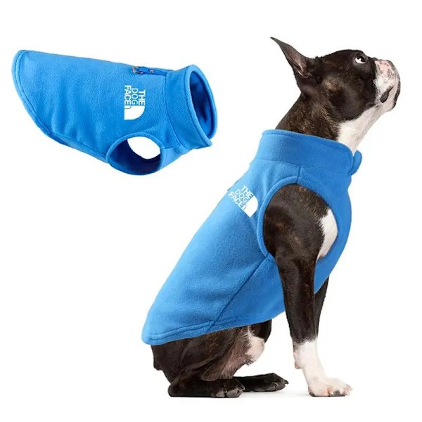 Vinter Utendørs Hundeklær Fleece Hundevest Jakke for Små og Mellomstore Hunder Fransk Bulldog Valp Hund Kattklær med Draggring Lyseblå Light blue XL