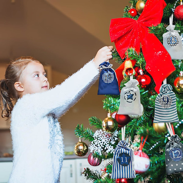 Adventskalender til å fylle opp, 24 adventskalenderposer, julekalender, tøyposer til å fylle opp, julekalender, tøypose med trykk, 10