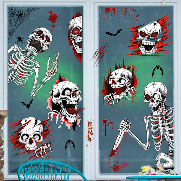 Halloween-kallo, hämähäkki, veri tahrattu lasimaalaus seinätarra tausta seinä olohuone makuuhuone koristeellinen seinätarra 45*30cm2 arkki