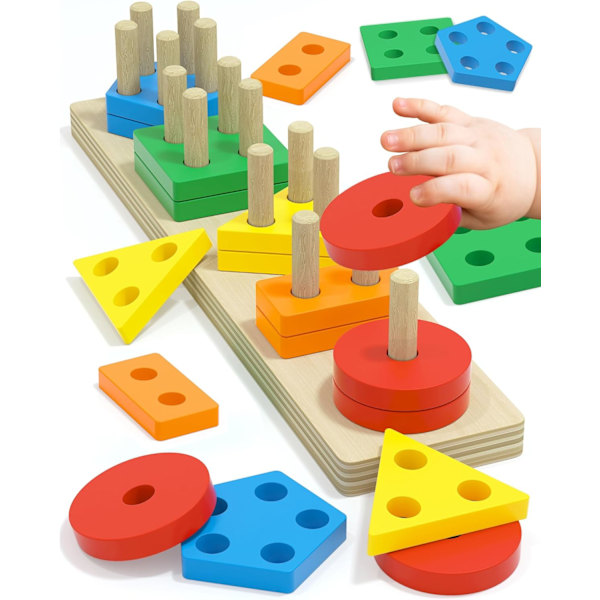 Montessori Leksaker för 1 2-åriga Pojkar och Flickor, 1 2-åriga Pojkar och Flickor Födelsedagspresenter, Utbildande Pussel för Träleksaker Åldrar 1-3 Multicolored