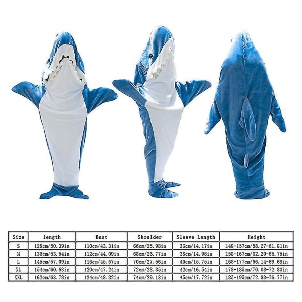 Shark Blanket Hoodie Vuxen - Shark Onesie Adult Bärbar filt - Shark Blanket Super Soft Cozy Fla M