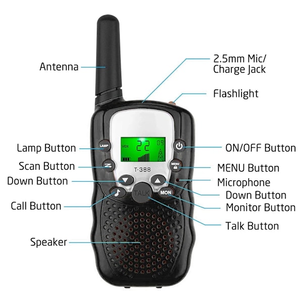 2 stk. Mini Walkie Talkie for barn - Håndholdt radiosender 6KM mottaker toveis radio