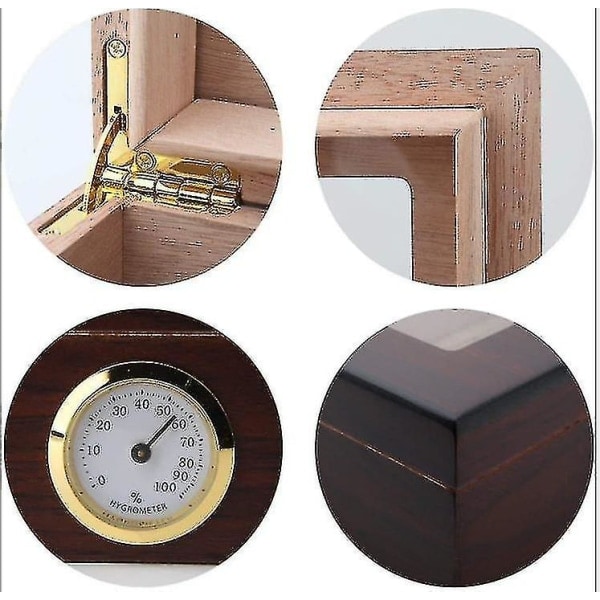 Håndlavet cigar humidor, cedertræ cigaræske med befugter og hygrometer, glaslåg