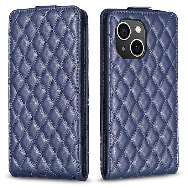 Vertikalt Vändbart Stötsäkert Skal för Iphone 15 PU Läder Präglat Telefonfodral Blue