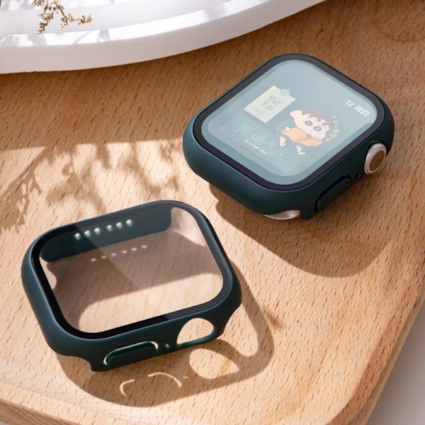 Herdet glass + deksel for Apple Watch-deksel 45mm 41mm 44mm 40mm 42mm Skjermbeskytter Apple Watch-tilbehør serie 9 4 5 6 SE 7 8 Mørkegrønn 06 Dark green 06 Series 321 38MM