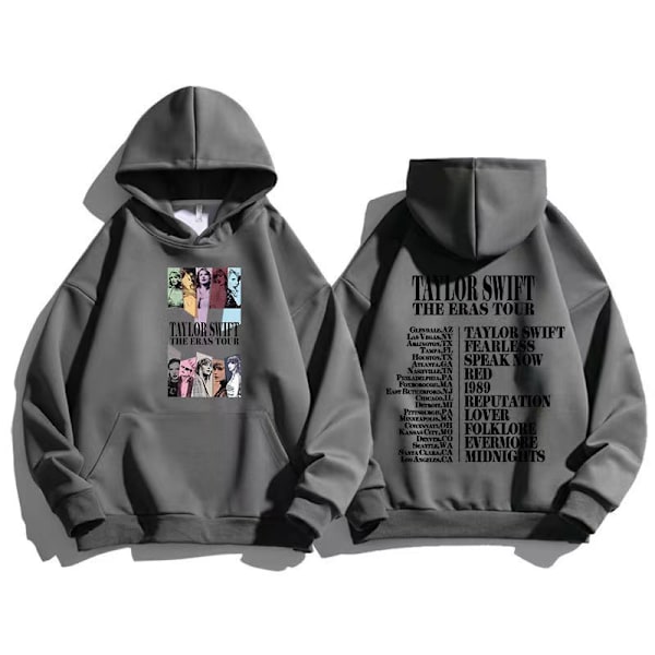 Miesten ja naisten Taylor The Eras Tour syksy/talvi Taylor Swift muotihuppari Fan-huppari harmaa-musta gray-black 2XL