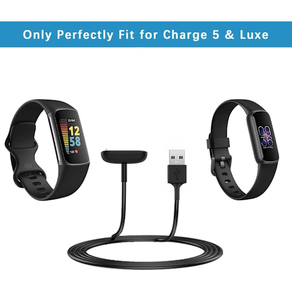 Oplader til Fitbit Charge 5 / Charge 6 / Luxe, [2-pak, 1 m] Udskiftningsladekabel