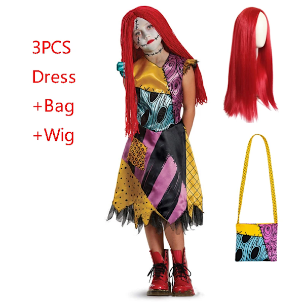 Mardrömmen före jul Horror Sally Cosplay-asu Vauvoille Tyttöjen Halloween-naamiaiskutsu Jack Skellington -mekko Lapsille Laukku Bag 140(7-8T)