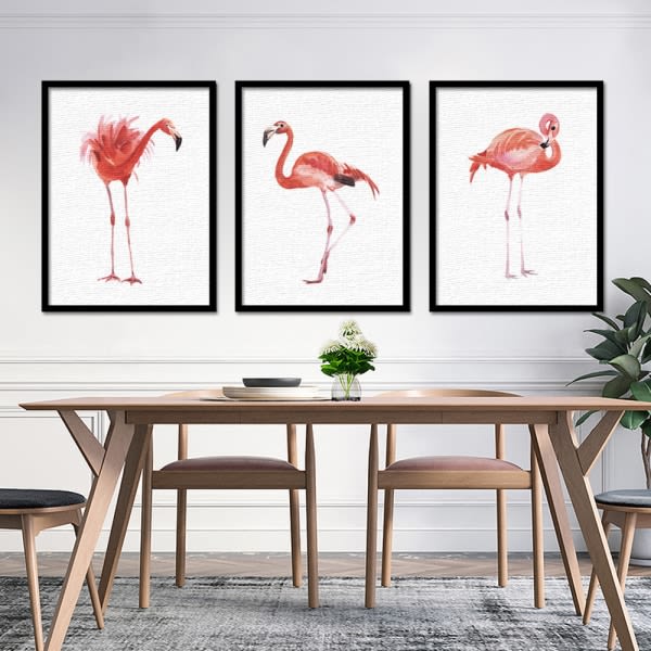 (Bildkärna)Flamingo väggkonst Print affisch, enkel mode akvarellkonstteckningsdekor och barnrum (set med 3 oinramade, 5'x7')