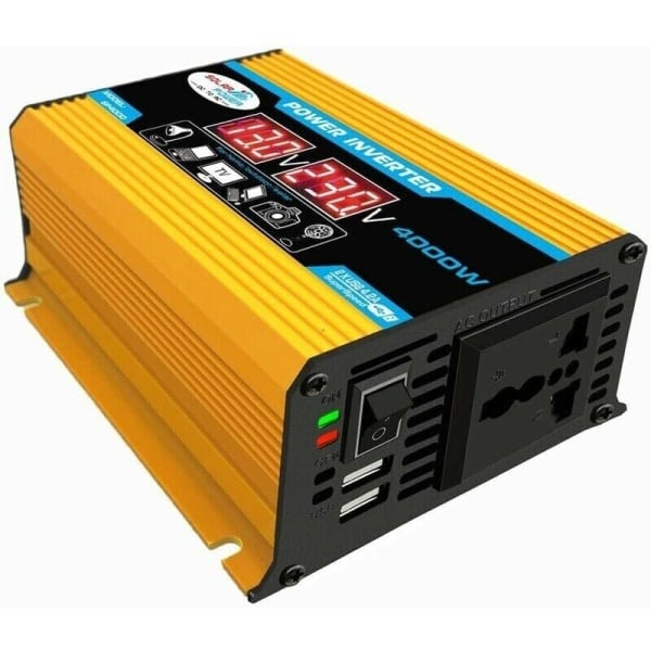12V 220V Invertteri, 4000W Puhdas Siniaalto Invertteri DC 12V 220V/110V Autoinvertteri Kaksoisjännitenäytöllä ja USB-porteilla 4.2A Laturi,