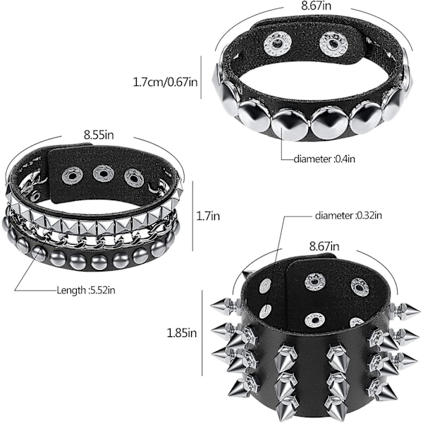 Punk Nitarmband med Nitar i Läder Nitar Armband Manschett för Jul 6-pack, barn, kvinnor