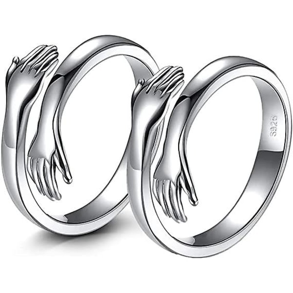 2 st Kramringar, 925 Sterling Silver Kramringar för Kvinnor Män Flickor Kärlek Kramar Öppen Löftesring【GKS】