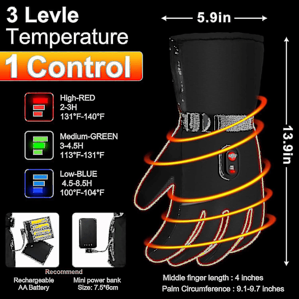 Opvarmede handsker, genopladelige elektriske batteridrevne handsker, berøringsfølsomme handsker, voksne, unisex
