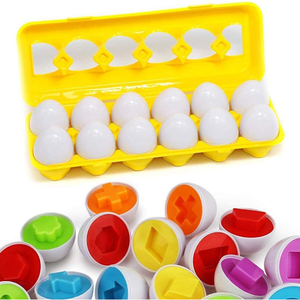 Matchande Pusselägg, Pedagogiska Geometriska Leksaker, 12-pack Färgväxlande Ägg