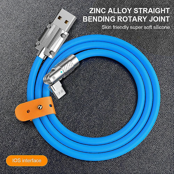 120cm USB C-kabel Roterende Albue Sink Legering til Type C Hurtigladerkabel for Samsung for Huawei Hurtiglader 120w 6a USB-ledning Blue For iPhone