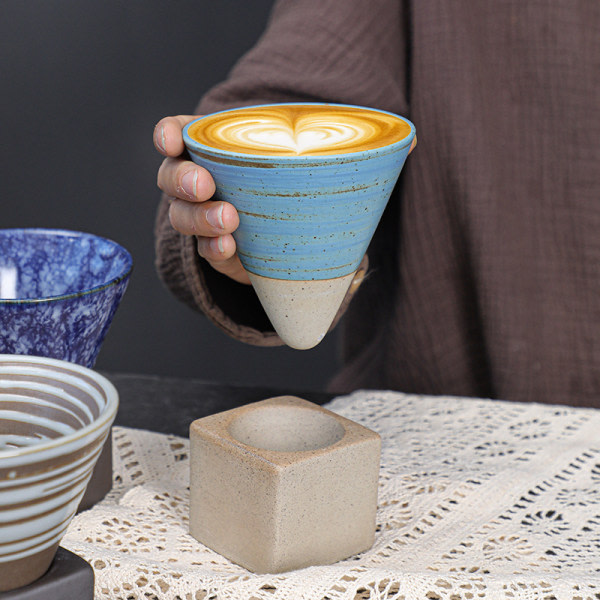 1 st keramiska espressokoppar Grov keramik kaffemugg med bas 7oz Mini Esp
