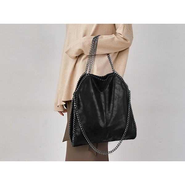 Sommarmode damväska, axelväska med kedja, stor kapacitet modeplånbok, casual crossbody mjuk väska hopfällbar damväska black