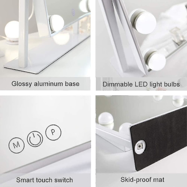 Hollywood Speil 12 LED Lys Hollywood Speil, 3 Fargemoduser (Kun Lys)