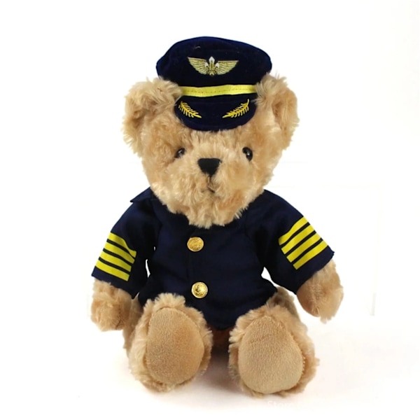 Koselig Tegneserie Pilot Teddybjørn Plysj Kaptein Bjørn Myk Dukke brun[GKS] brown 25cm