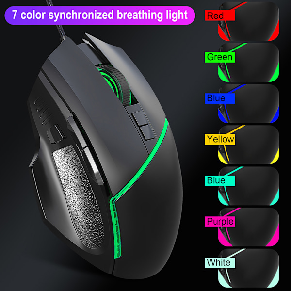 Trådbunden Gamingmus USB Färgglad Belysning Justerbar 6400DPI Datortillbehör{GKS}