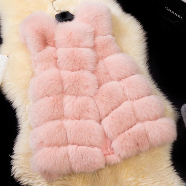 Dam fuskpälsväst Gilet Body Warmer Ärmlös Jacka Coat Pink XL