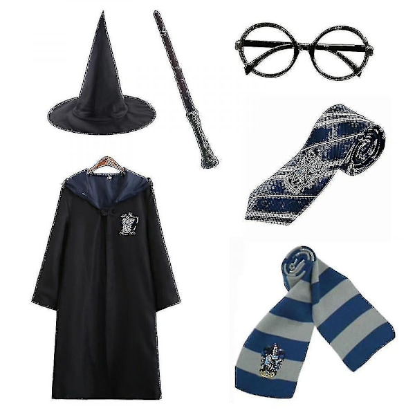 Harry Potter 6pc sæt magisk troldmand Fancy Dress Kappe dragt blå 145 9-10Y blå blue 145  9-10Y