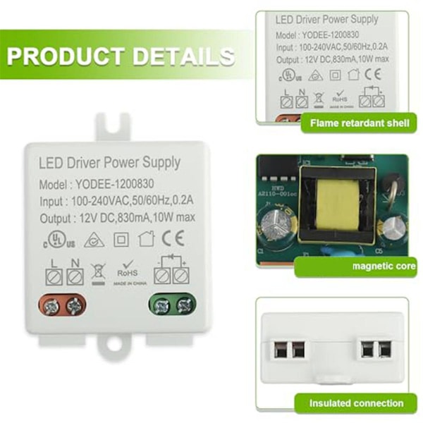 12 V/dc 10W Mini LED Transformer LED Transformer Mini til 12 V LED-lys og strimler Ingen minimumsbelastning
