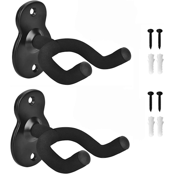 2-pakning Gitarholder Veggfeste Gitarhenger, Gitar Veggmontert Display Brakett Kroker for Elektrisk Gitar, Klassisk Akustisk Gitar, Bass (Svart)