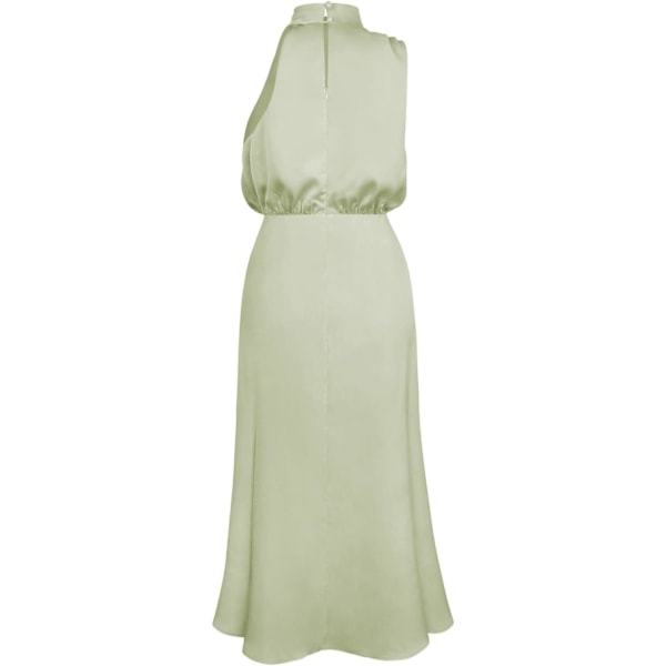 Sexy Kort Satin Kjole til Kvinder, Sommerlig Formel Lang Kjole, Mock Neck, Ærmeløs, Slids i Siden, Flydende Ærmeløs Maxi Skørter, Elegante Kvinders Skørter light green XL